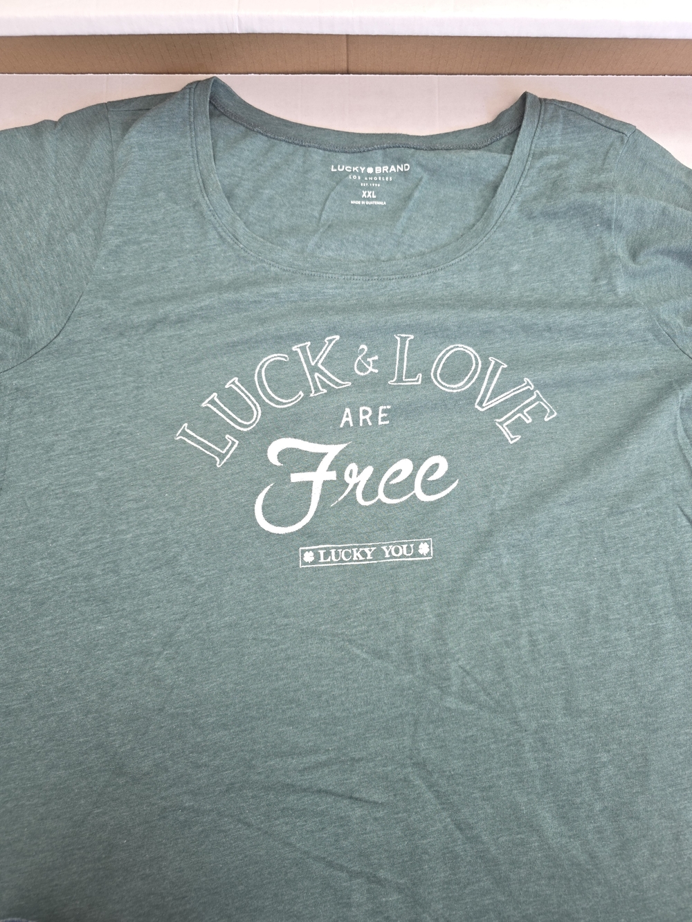 Lucky Brand Green Short-Sleeve Graphic Tee with White Print
